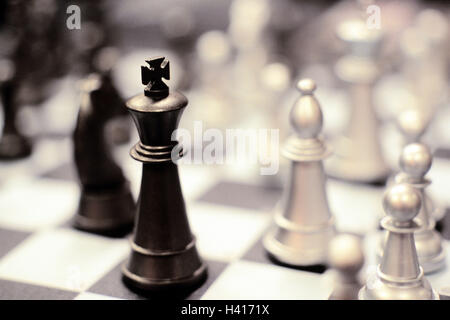Chess springboard, figures, detail, parlour game, board game, game, chess, chess, game figures, chess pieces, strategy, strategy game, tactics, manoeuvre, mental exercise, leisure activity, activity, leisure time, hobby, Still life, product photography Stock Photo