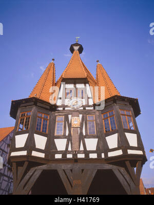 Germany, Hessen, Michel's town, marketplace, city hall, detail, Europe, ode wood, town, building, city hall building, half-timbered building, in 1484, architectural style, half-timbered, architecture, architecture, place of interest Stock Photo