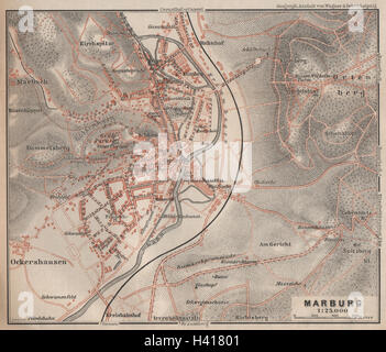 MARBURG antique town city stadtplan. Hessen karte. BAEDEKER, 1900 ...