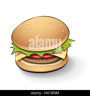 Vector Illustration of Tasty Burger Cartoon with Black lines isolated on a white background Stock Photo