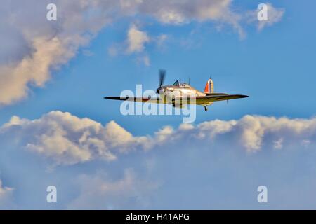 Hawker Hurricane Mkl R4118 fly at Shuttleworth Race Day Finale. Stock Photo