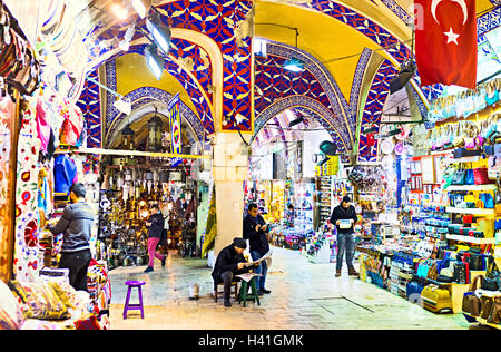 The inerior of Grand Bazaar with richly decorated walls and ceiling in Istanbul. Stock Photo