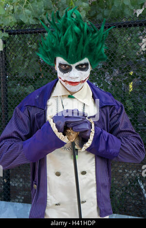 A man dressed as THE JOKER from Batman comics at 2016 Comicon in New York City. Stock Photo