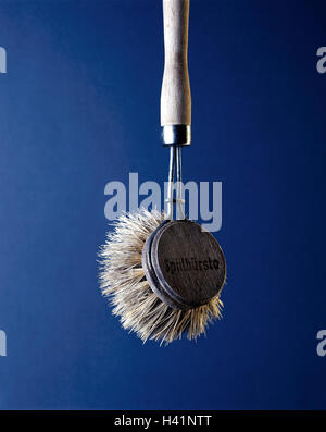 Washing-up brush, uses, household, cleaning implements, household articles, brush, wooden grip, cleanness, cleanness, clean, clean, clean, old, used, product photography, Still life, cut outs Stock Photo