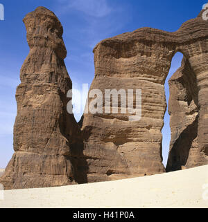 Chad, mesa country Ennedi, Georges d'Archei, Fada, bile formations Central, Africa, landlocked country, Sahara, mountainous country, sediment rock, rock, bile formation, bile needle, bile bow, nature, Stock Photo