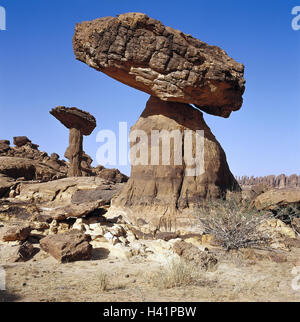 Chad, mesa country Ennedi, Georges d'Archei, Fada, bile formations Central, Africa, landlocked country, Sahara, mountainous country, sediment rock, rock, bile formation, 'fairy chimneys', boulders, nature, Stock Photo