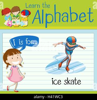 Flashcard letter I is for ice skate illustration Stock Vector