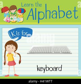 Flashcard letter K is for keyboard illustration Stock Vector