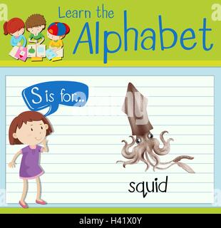 Flashcard letter S is for squid illustration Stock Vector