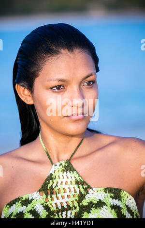 Mixed Race woman with wet hair Stock Photo