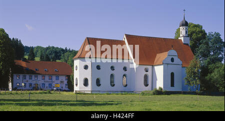 Germany, Bavaria, priest's angle, Ilgen, church Visitation, Europe, South Germany, Upper Bavaria, place, place, pilgrimage band, place pilgrimage, church, sacred construction, faith, religion, structure, building, architecture, builds in 1735, place of interest, romantic street Stock Photo