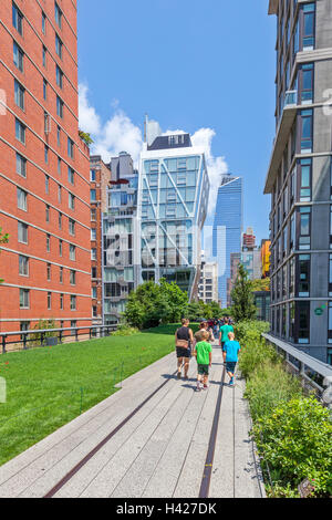 Pedestrians walk on High Line Park in the New York City borough of ...