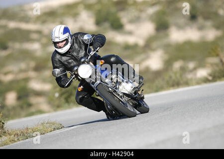 Motorcycle, Honda 'CB Four' super sport, classic, moving, dynamically, bend Stock Photo