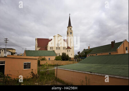 South, Africa, west cape, mountain Over, Zoetendal, Napier, local view, church, Africa, the Cape Province, cape peninsula, place, building, houses, sacred construction, steeple, culture, faith, religion, place of interest, wine region, wine-growing area, tourism, destination, holiday destination, cloudies, nobody, Stock Photo