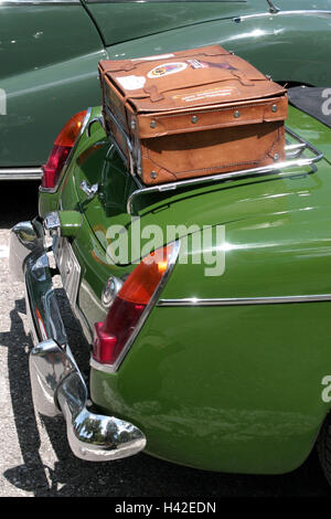 International wine route-rally, Vino Miglia, old-timer, MG Midget, year manufacture in 1962, detail, rear, side view, 4. Vino-Miglia 2003, passage 2000 km, rally, car racing, old-timer race, car, passenger car, old, green, 46 HP, 948 cubic centimetres cub Stock Photo