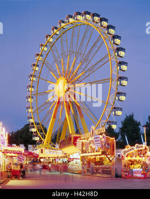 Germany, Bavaria, Munich, Olympic Park, summer feast, big dipper, lighting, evening, Europe, South Germany, Upper Bavaria, town, state capital, feast, event, fair, pleasure feast, driving business, show plate, attractions, amusements, sales booths, tourist attraction, tourism, tourism, lights, Illumination, blur Stock Photo