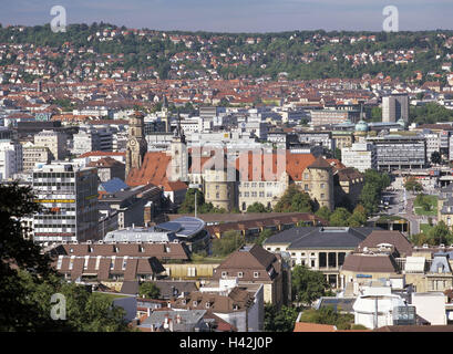 Germany, Baden-Wurttemberg, Stuttgart, town overview, Europe, town, townscape, sinner's series, view, city centre, old castle, collegiate church, houses, residential houses, overview Stock Photo