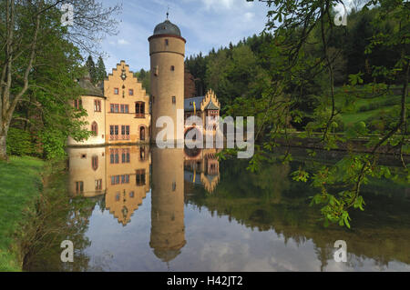 Germany, Bavaria, Spessart, moated castle Mespelbrunn, moat, reflection, Stock Photo