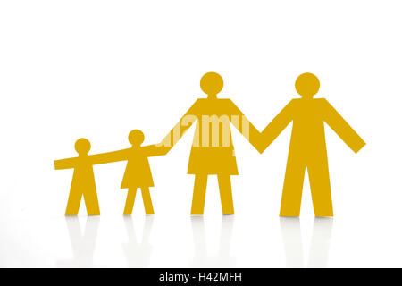 Little paper figures family, cut-out, yellow, Stock Photo