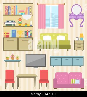 Set of Colorful Furniture of Room for Your Interior of Apartment Stock Vector