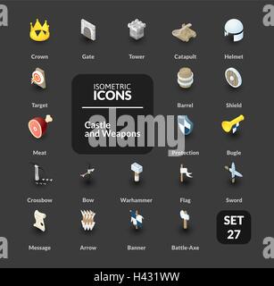 Color icons set in flat isometric illustration style, vector collection Stock Vector