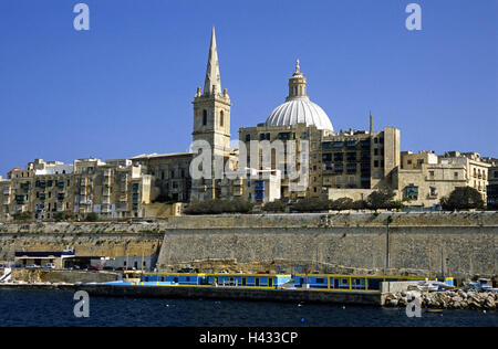 Malta, Valetta, town view, St. Paul's cathedral, island state, Mediterranean island, the Mediterranean Sea, island, capital, town, Old Town, UNESCO-world cultural heritage, structures, historically, church, architecture, place of interest, destination, tourism, Stock Photo