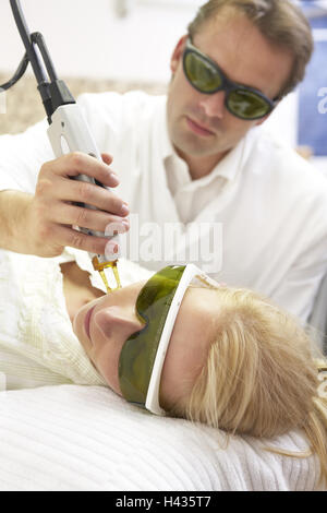 Doctor, practise, laser therapy, Anti-Aging, woman, young, facial treatment, detail, Stock Photo