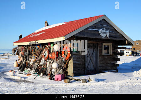 Alaska, Homer, fishing house, beach, winter, Stock Photo