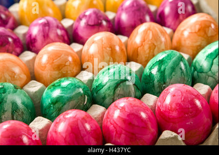 Easter, egg carton, Easter eggs, brightly, Easter feast, Easter time, eggs, poultry eggs, colourfully, tintedly, different colour, coloured, adornment, decoration, Easter decoration, traditions, tradition, Easter traditions, Easter custom, Stock Photo