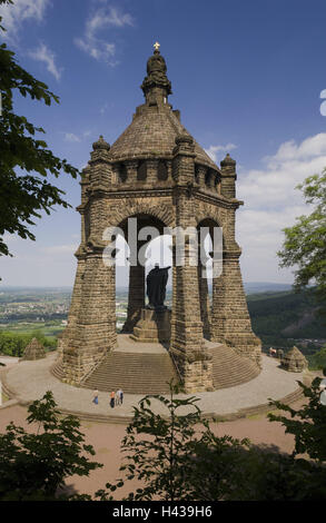 Germany, North Rhine-Westphalia, Porta Westfalica, imperial Wilhelm's monument, mountain Wittekinds, place of interest, structure, historically, imperial monument, statue, monument, visitor, destination, Stock Photo