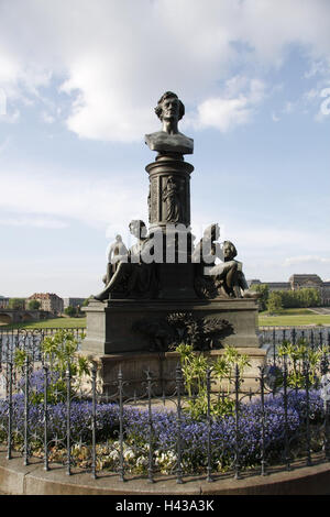 Germany, Saxony, Dresden, park, Rietschel monument, town, park, monument, in 1876, bronze bust, memory, recollection, place of interest, destination, tourism, Stock Photo
