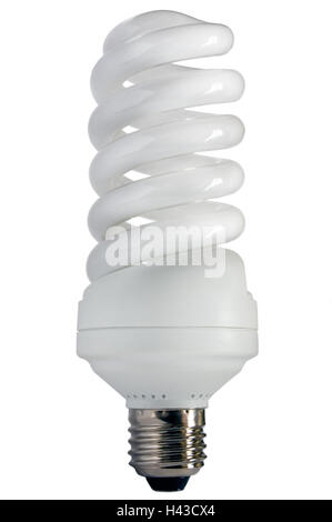 Fluorescent cfl light bulb, isolated, large detailed vertical macro closeup Stock Photo