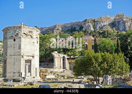Roman Agora with tower of the winds, Acropolis in the background, Athens, Greece Stock Photo