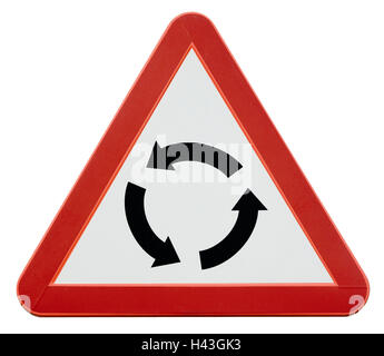 Traffic signs, roundabout, road sign, sign, sign, junction, arrows, right way, round to the left, cycle, return, turn, top corner, warning, tip, attention, care, traffic control, product photography, Stock Photo