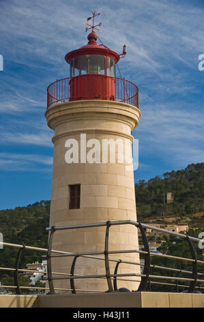 Spain, Majorca, port d'Andratx, Badia de Andratx, coast, lighthouse, the Balearic Islands, Balearic Islands island, coastal region, the Mediterranean Sea, tower, flare signal, destination, tourism, navigation, navigation help, winter, Stock Photo