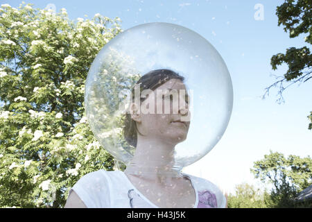 Garden, woman, head, glass ball, portrait, stand, Stock Photo