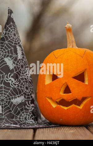 Jack O Lantern Halloween pumpkin with witches hat isolated on white ...