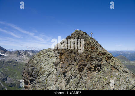 Austria, Vorarlberg, Silvretta, summit cross, high radian, Stock Photo