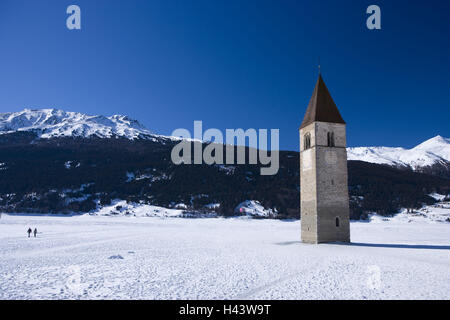Italy, South Tyrol, crisp pass, crisp lake, Graun, Grauner tower, winter, Stock Photo