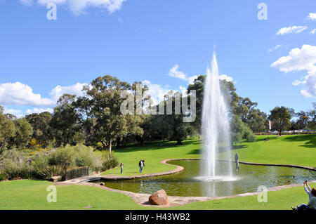 Perth,WA,Australia-August 22,2015: Pioneer Women's Memorial in the King's Park Botanic Gardens with fountain and tourists in Perth, Western Australia Stock Photo