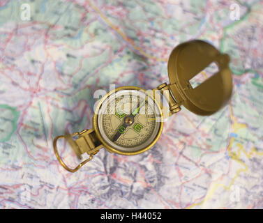 Compass, travelling card, navigation, orientation, guidance, directions, directions, compass needle, trekking, Hiking, hiking, navigation, orient, locate, take the bearings, sight, way, Stock Photo