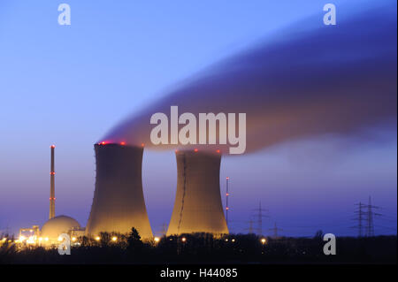 Germany, Bavaria, Lower Franconia, nuclear power plant field Grafenrhein, lighting, evening, Stock Photo