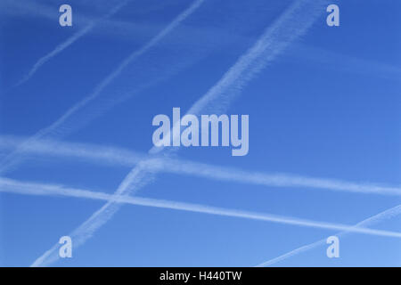 Condensation trails, heavens, blue, aerial cross, Stock Photo