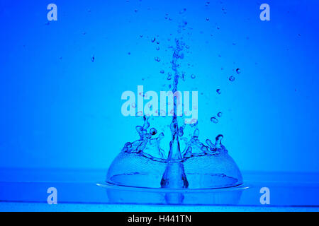 Water surface, drop, dive, water drops, splash, water, blue, motion, clearly, cleanly, transparent, drop, drop of water, spurts up, icon, freshness, refreshment, liquid, freshly, wet, naturalness, cleanness, element, studio, Stock Photo