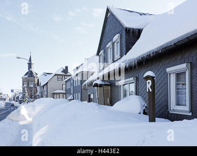 Germany, Thuringia, racing dough, village, houses, snow, Stock Photo