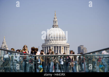 Saint Paul's Cathedral, Millenium Bridge, tourist, London, Great Britain, Stock Photo