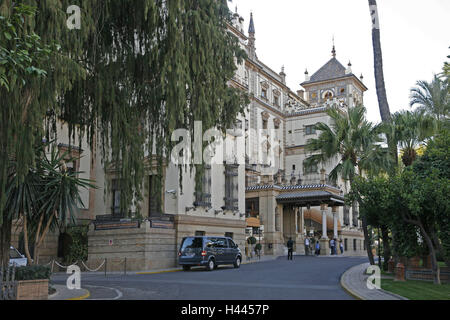 Spain, Andalusia, Seville, hotel Alfonso, VIII, outside, Europe, town, city centre, hotel, five-star hotel, building, luxury, world exhibition, tourism, tourist, person, Stock Photo