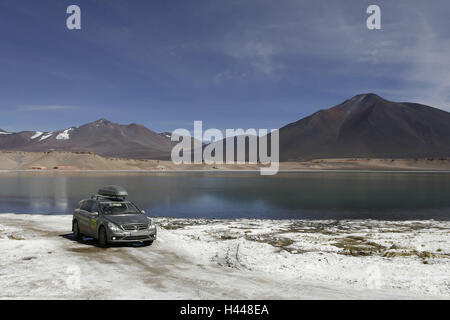 Rally Dakar 2010, the Andes, salt lake, Mercedes R class, Escort vehicle, Stock Photo