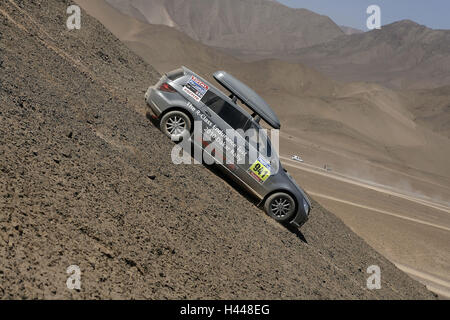 Rally Dakar 2010, desert, Mercedes R class, Escort vehicle, Departure, Mountainside, 8th stage, Stock Photo