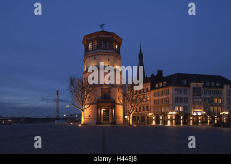 Germany, North Rhine-Westphalia, Dusseldorf, Schlossturm (tower), at night, Stock Photo